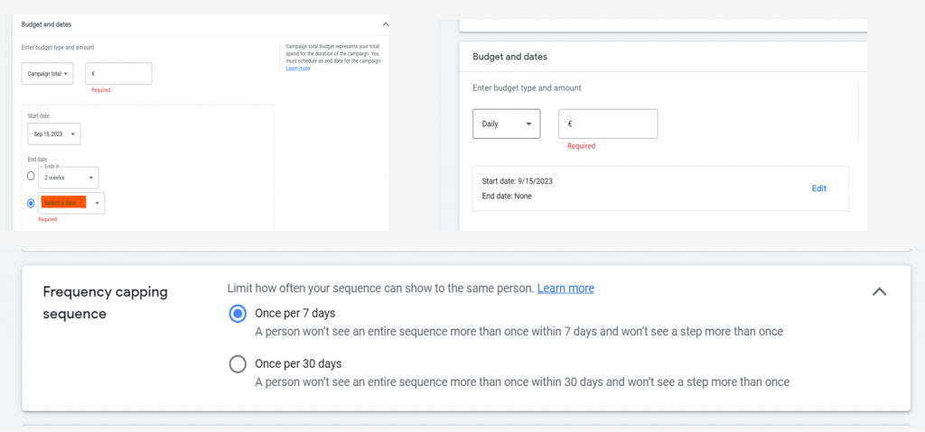 Video Ad Sequence Campaign Setup - Frequency capping sequence
